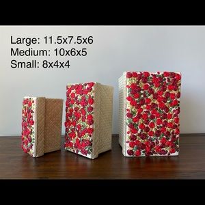 3 silk embroidered nesting boxes with roses on the lids